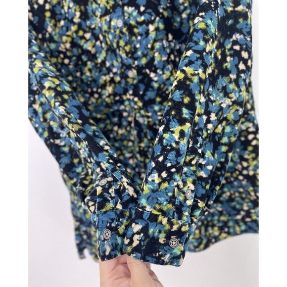 J.Jill Teal & Navy Floral Printed Corduroy Button-Up Long Sleeve Top Shirt Sz SP - Picture 5 of 11